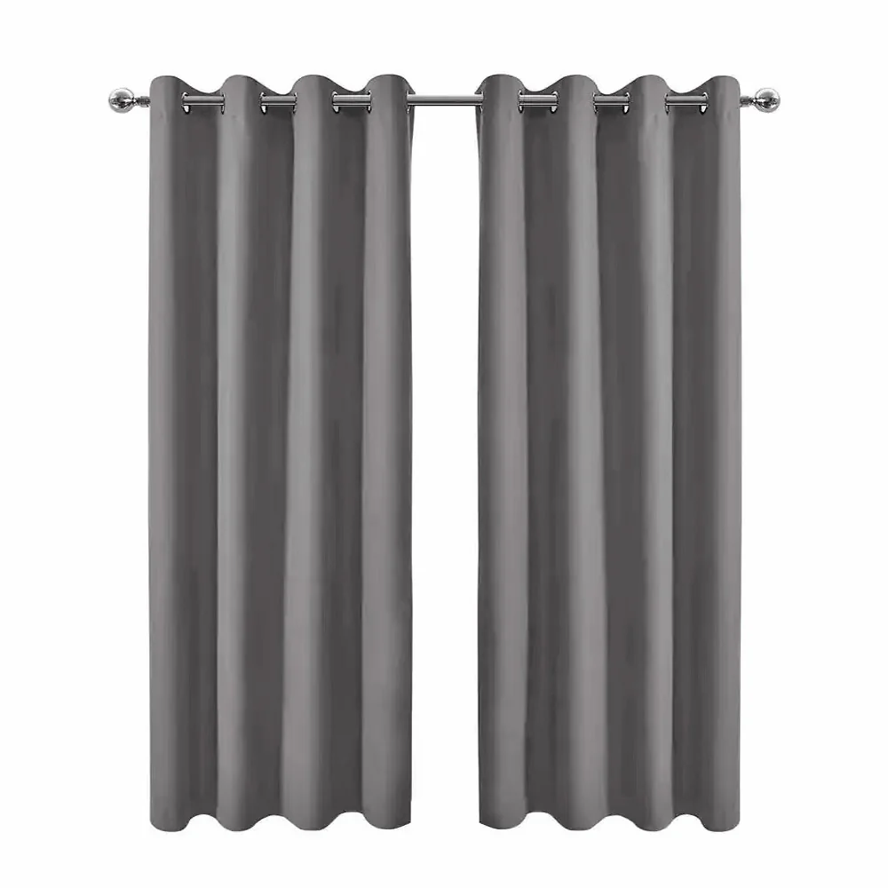 2 X Blackout 3 Layers Eyelet Curtain Drapes - Grey - Image 7
