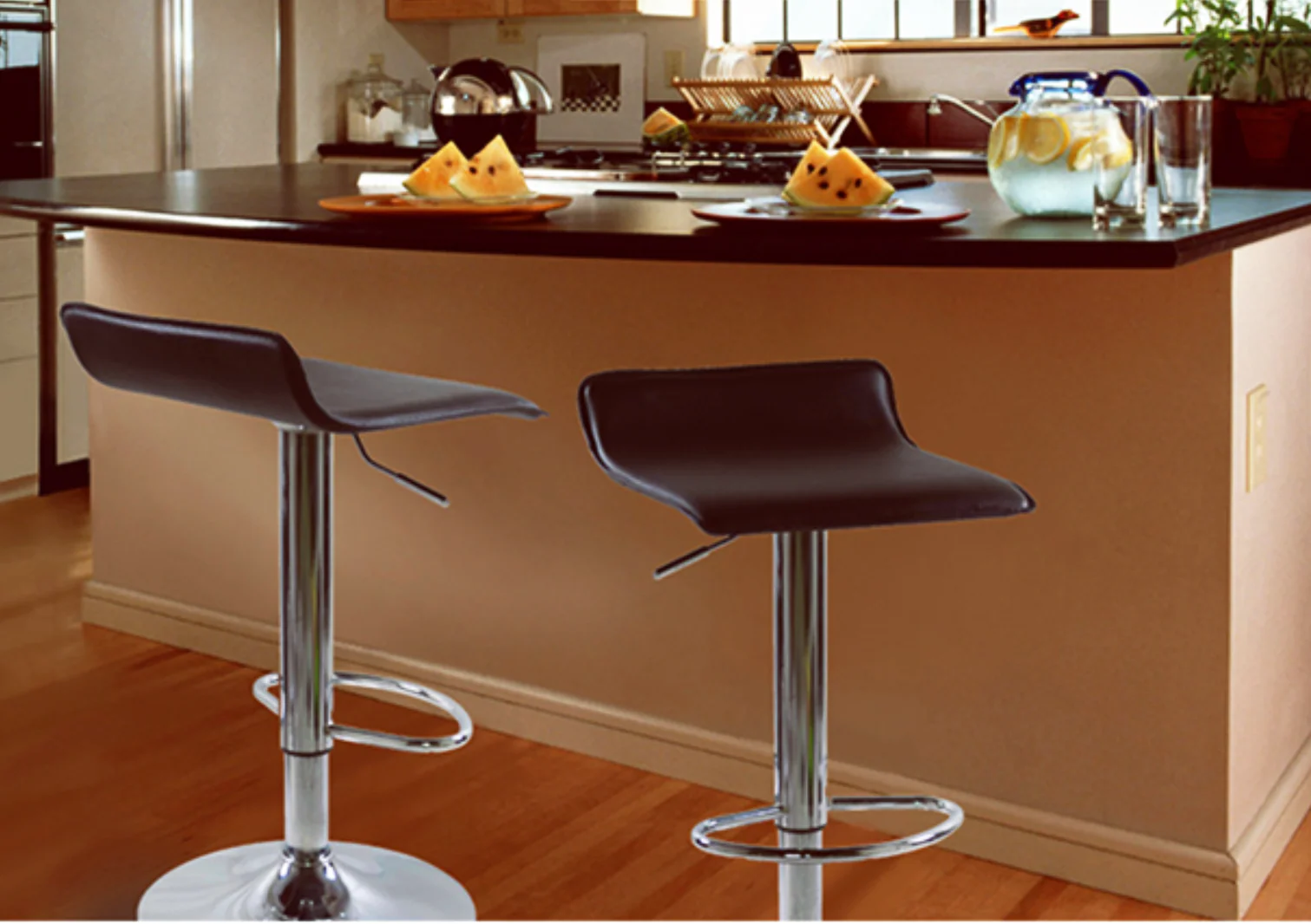 2 x Contemporary PU Leather Kitchen Bar Stools (Chocolate -Set of 2) - Image 5