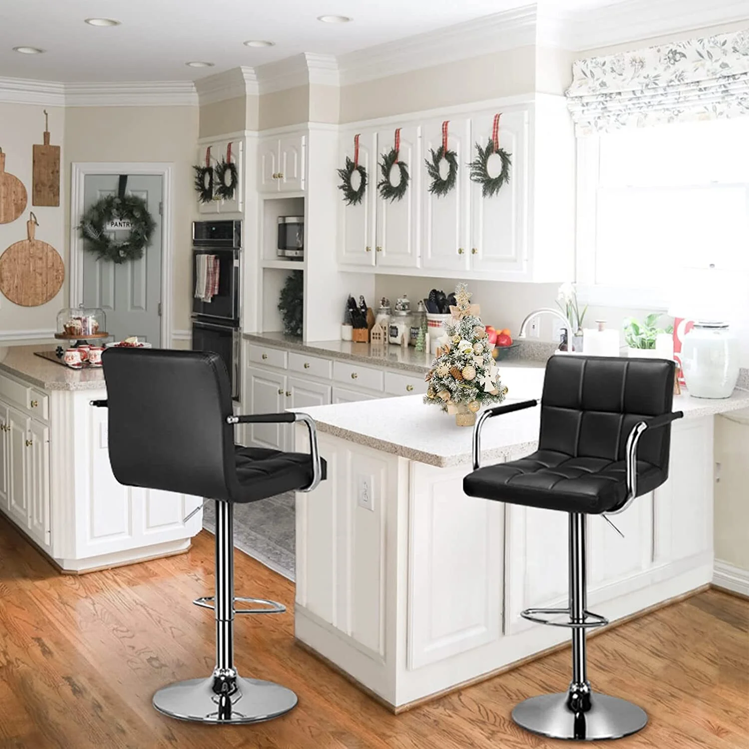 2 x Elegance High Back PU Leather Bar Stools (Black -Set of 2) - Image 6