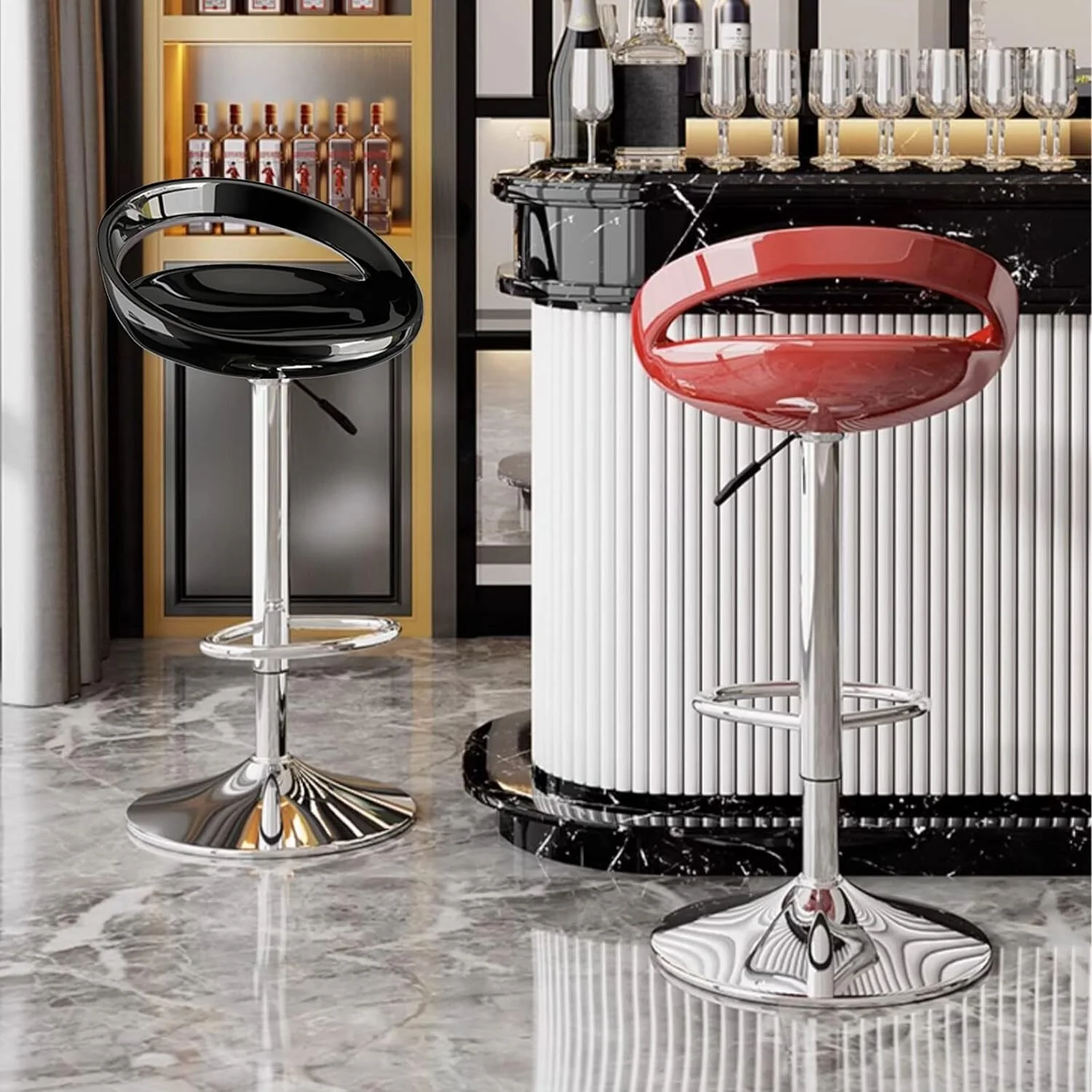 2 x Envy High Gloss Designer Bar Stools (BLACK - Set of 2) - Image 2