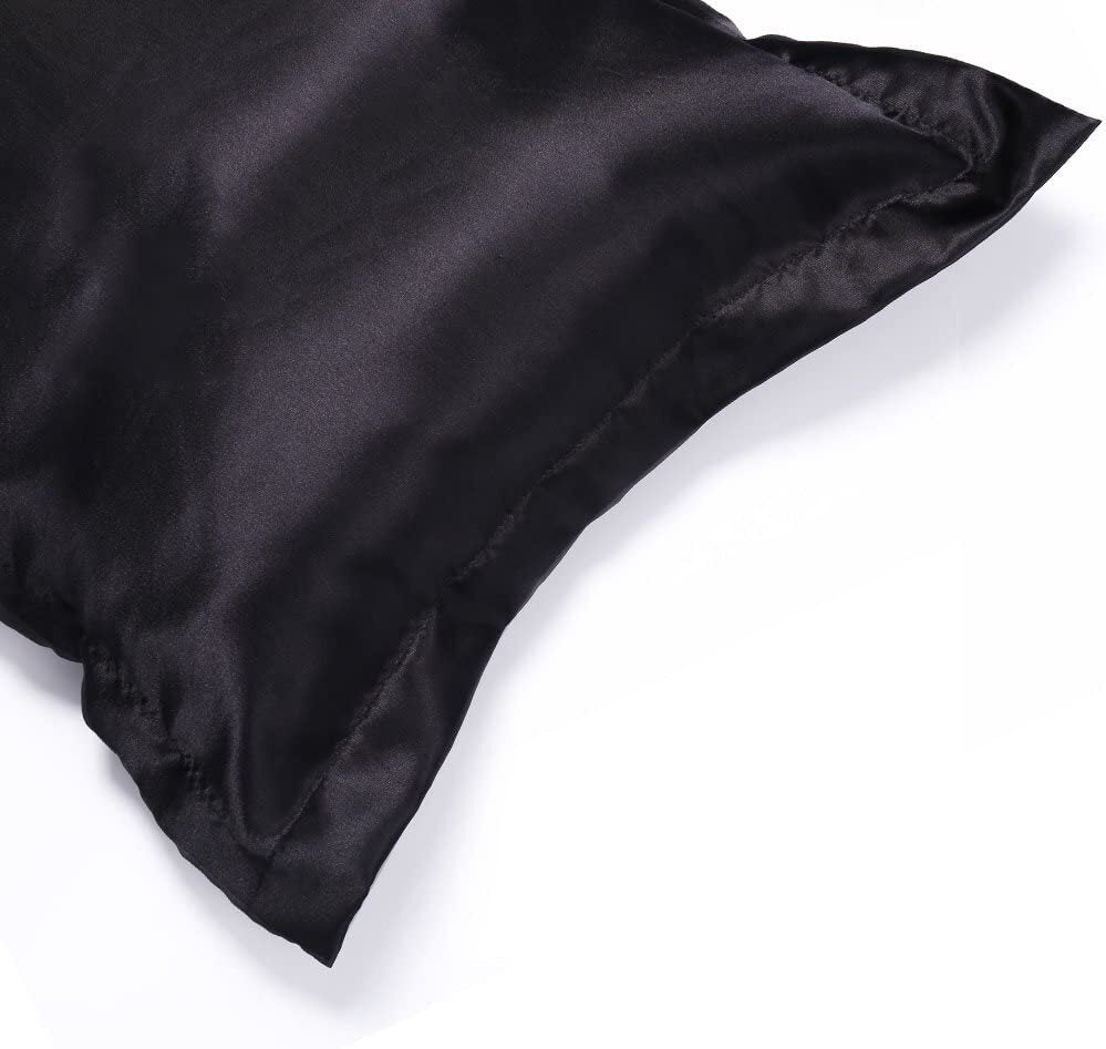 2 x Luxury Silk Satin Bedding Pillowcases Pillow Cases (Black) - Image 3
