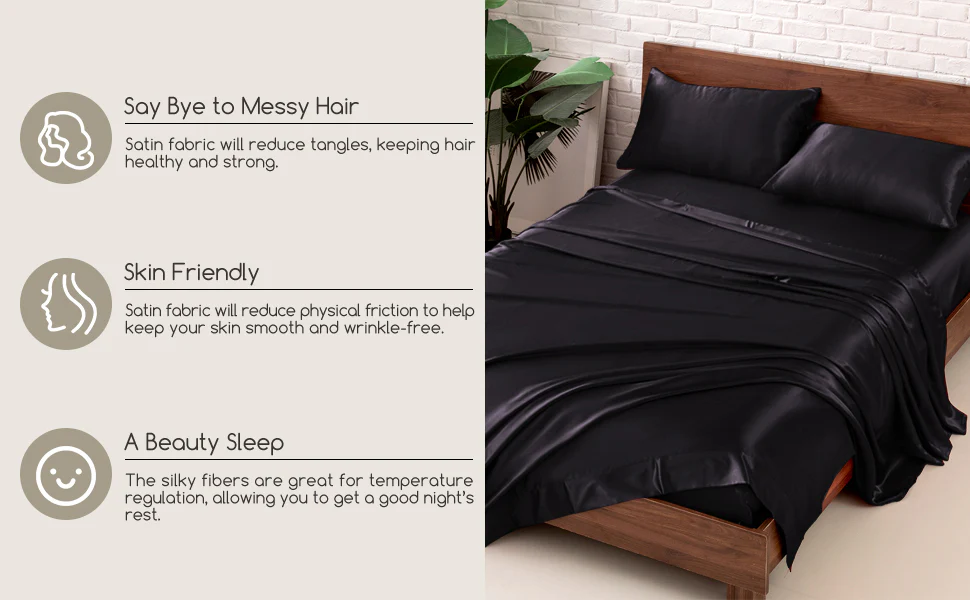 2 x Luxury Silk Satin Bedding Pillowcases Pillow Cases (Black) - Image 4
