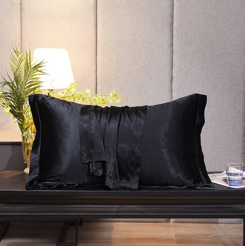 2 x Luxury Silk Satin Bedding Pillowcases Pillow Cases (Black) - Image 6