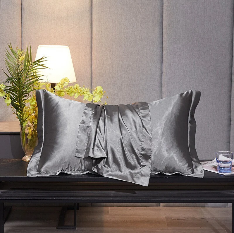 2 x Luxury Silk Satin Bedding Pillowcases Pillow Cases (Grey) - Image 5