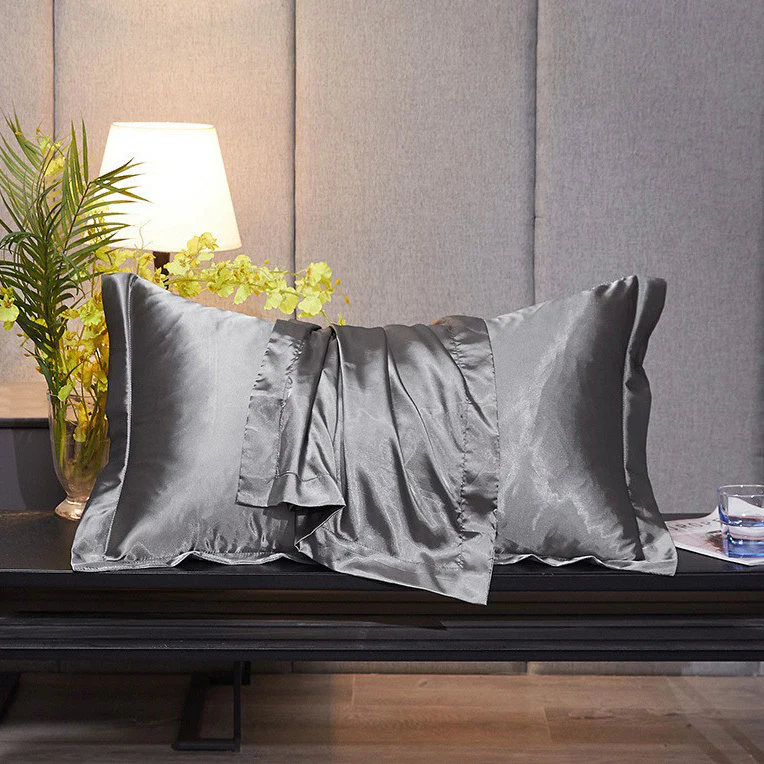 2 x Luxury Silk Satin Bedding Pillowcases Pillow Cases (Grey) - Image 6