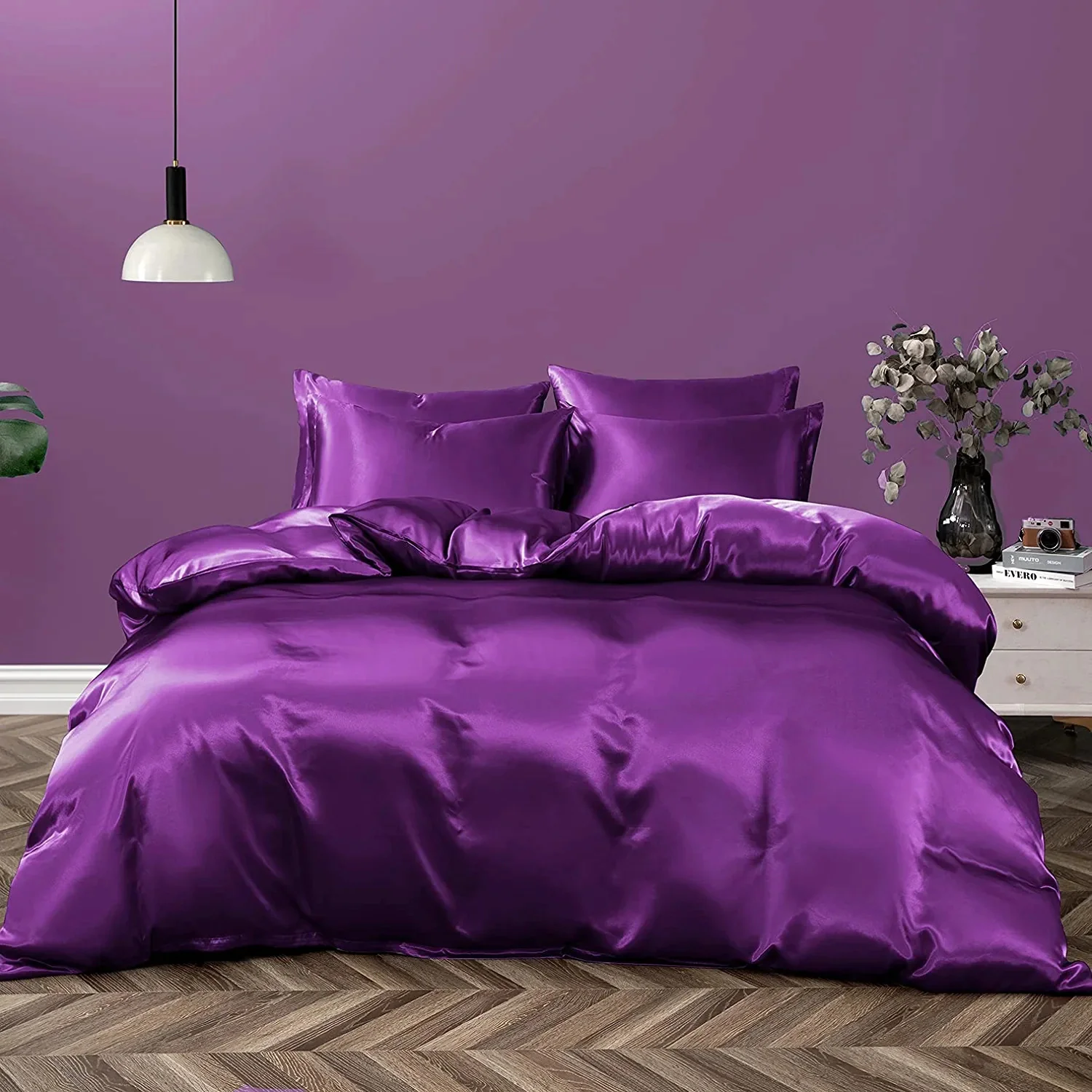 2 x Luxury Silk Satin Bedding Pillowcases Pillow Cases (Purple) - Image 10