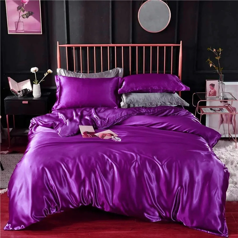 2 x Luxury Silk Satin Bedding Pillowcases Pillow Cases (Purple) - Image 11