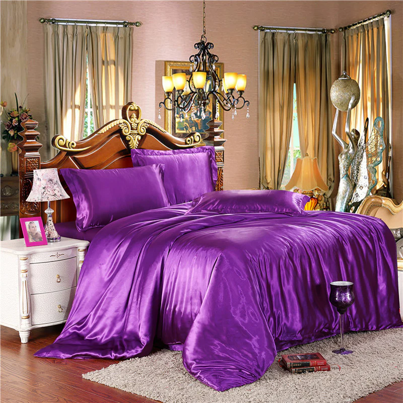 2 x Luxury Silk Satin Bedding Pillowcases Pillow Cases (Purple) - Image 5