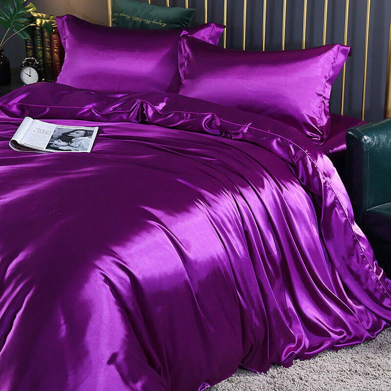 2 x Luxury Silk Satin Bedding Pillowcases Pillow Cases (Purple) - Image 6