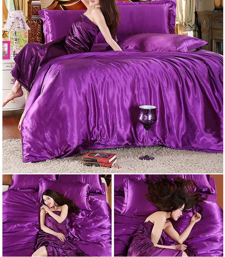2 x Luxury Silk Satin Bedding Pillowcases Pillow Cases (Purple) - Image 8