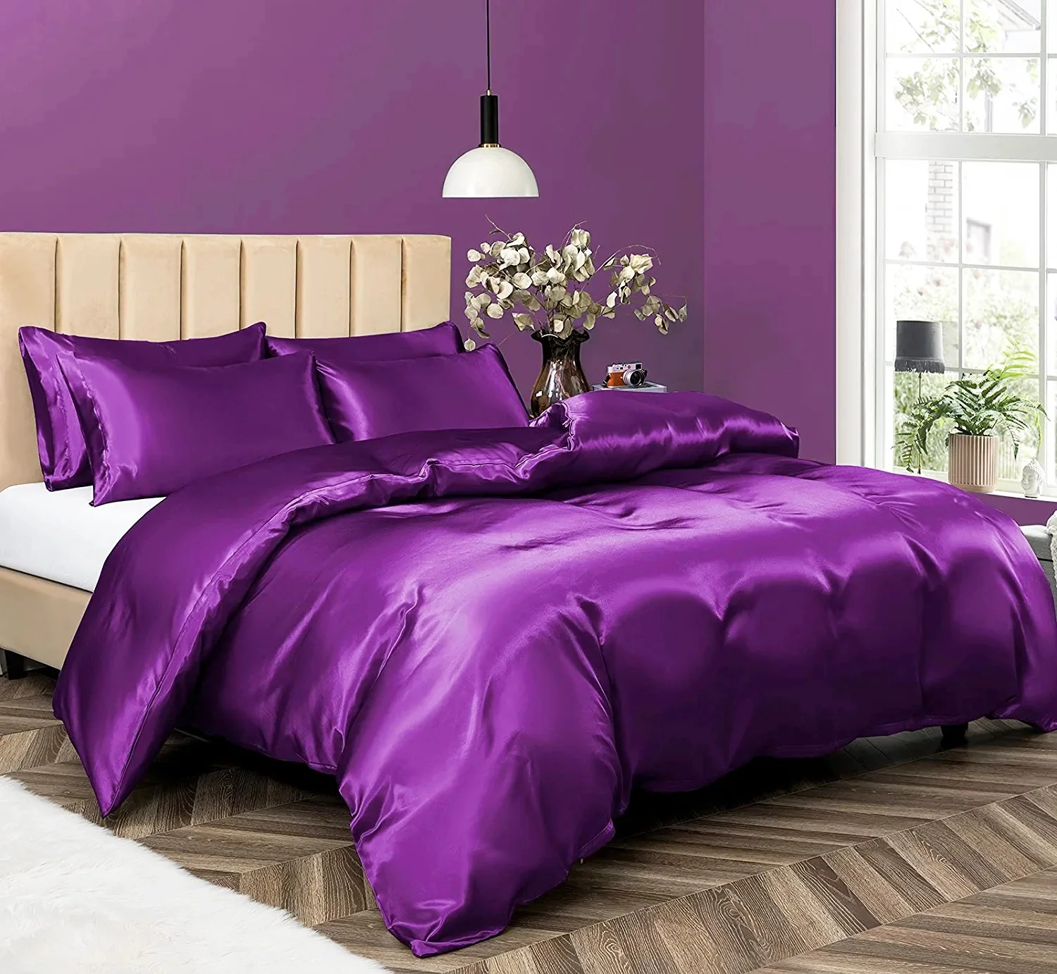 2 x Luxury Silk Satin Bedding Pillowcases Pillow Cases (Purple) - Image 9