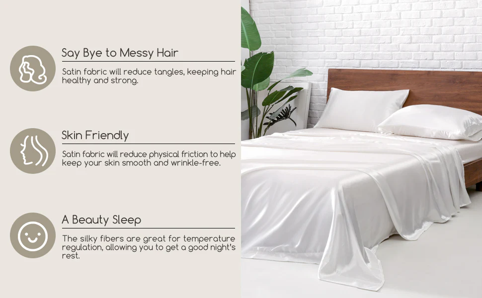 2 x Luxury Silk Satin Bedding Pillowcases Pillow Cases (White) - Image 4
