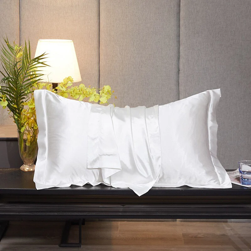 2 x Luxury Silk Satin Bedding Pillowcases Pillow Cases (White) - Image 5