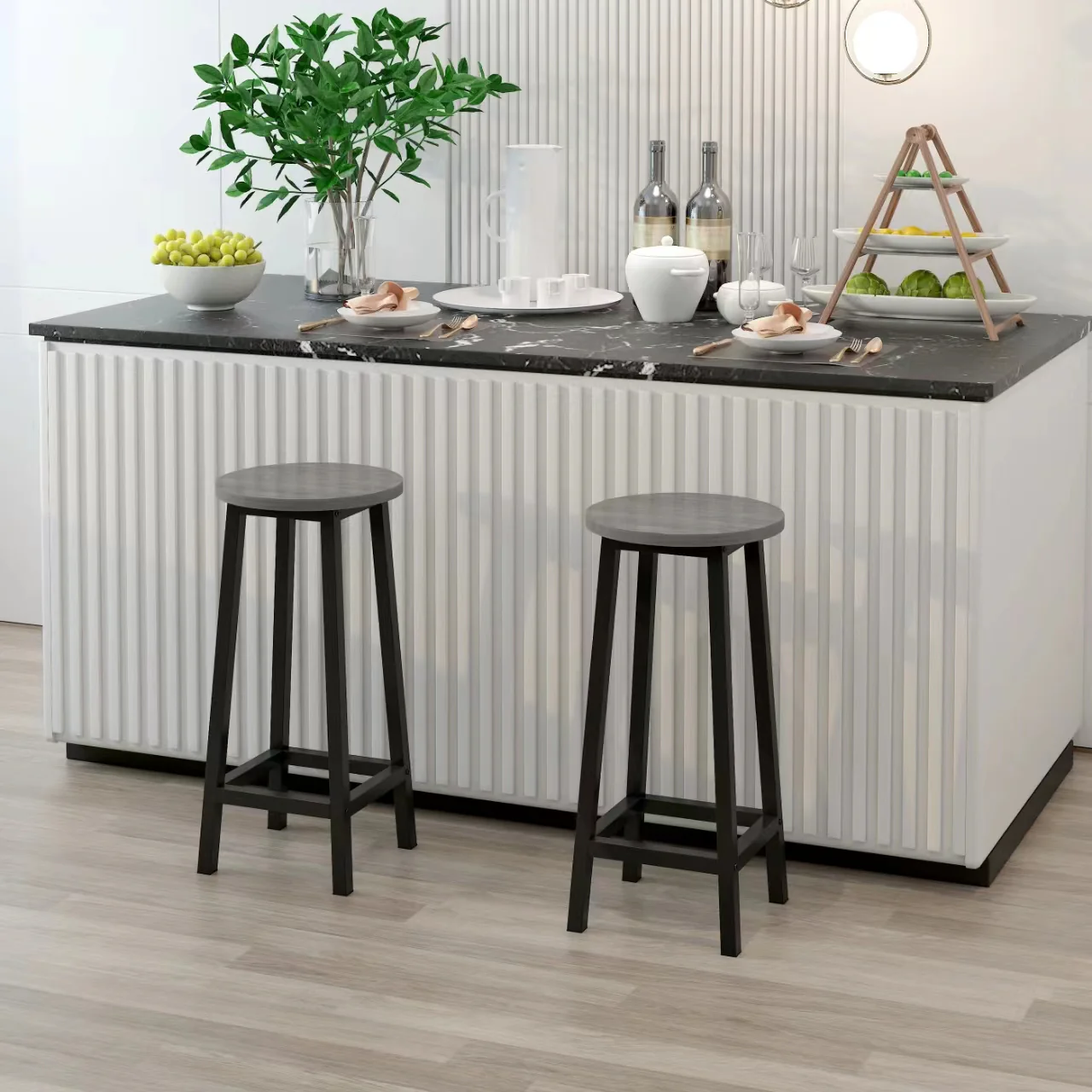 Modern Industrial Bar Stool Wood & Metal Kitchen Counter Seating (Rustic Grey) - Image 6