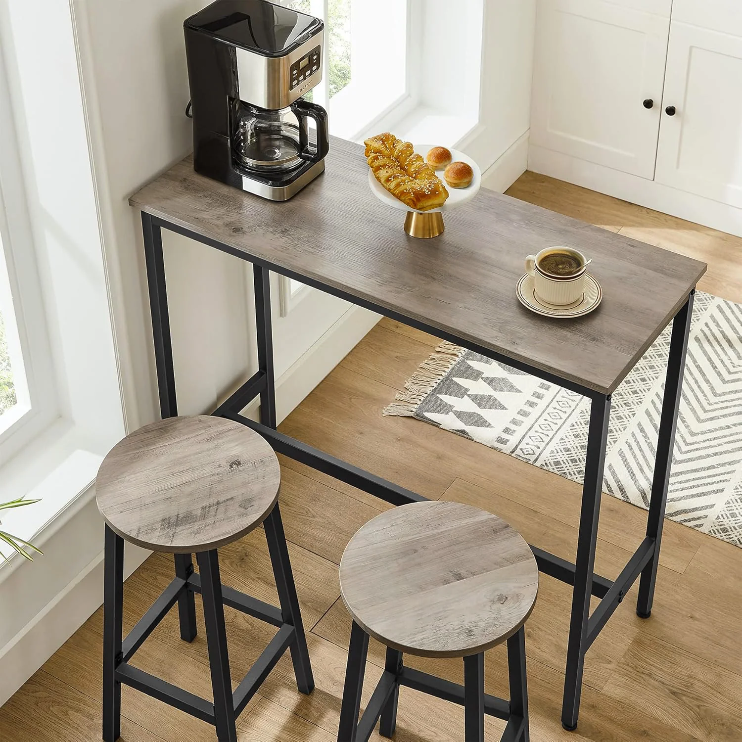 2 x Modern Industrial Bar Stool Wood & Metal Kitchen Counter Seating (Rustic Oak) - Image 2