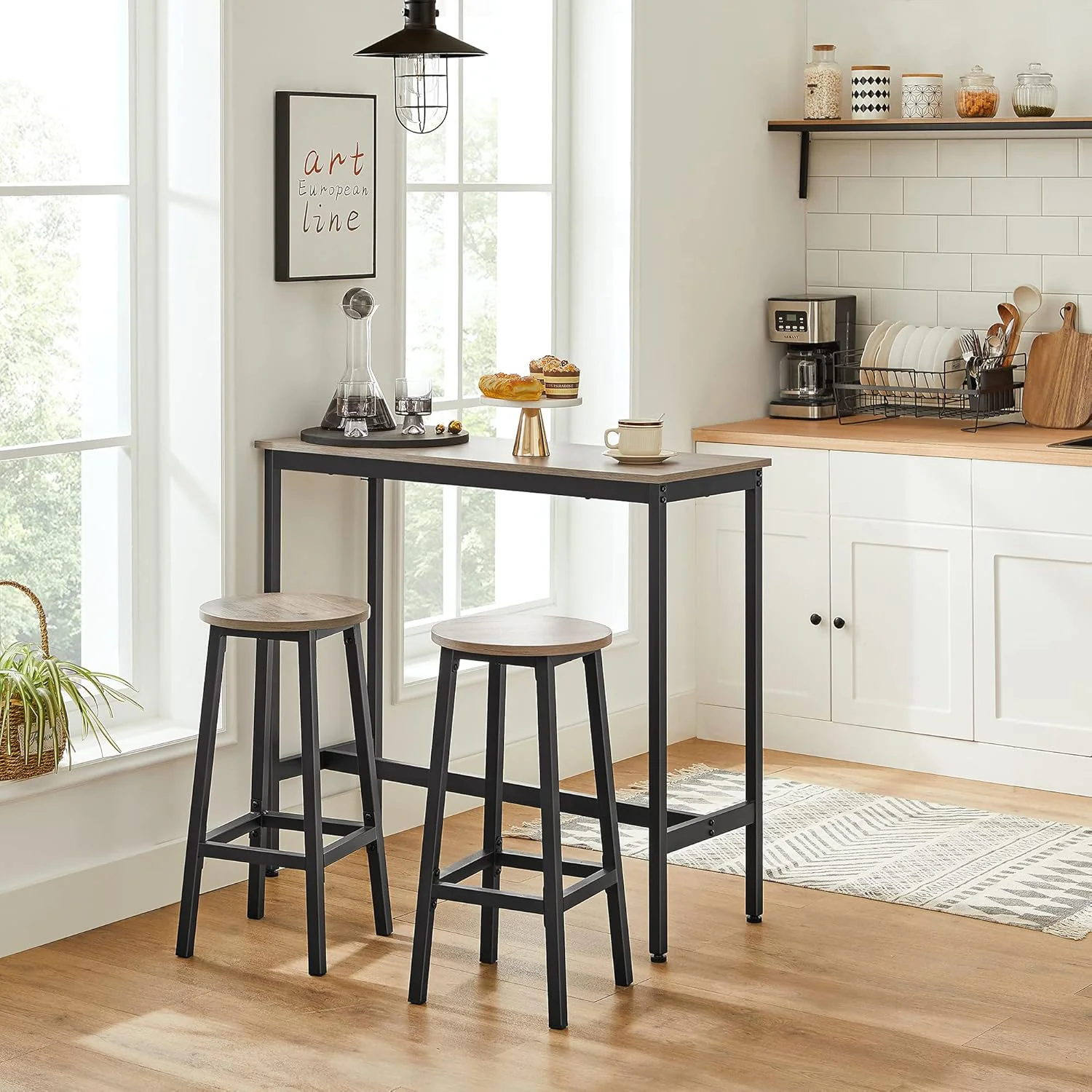 2 x Modern Industrial Bar Stool Wood & Metal Kitchen Counter Seating (Rustic Oak) - Image 4