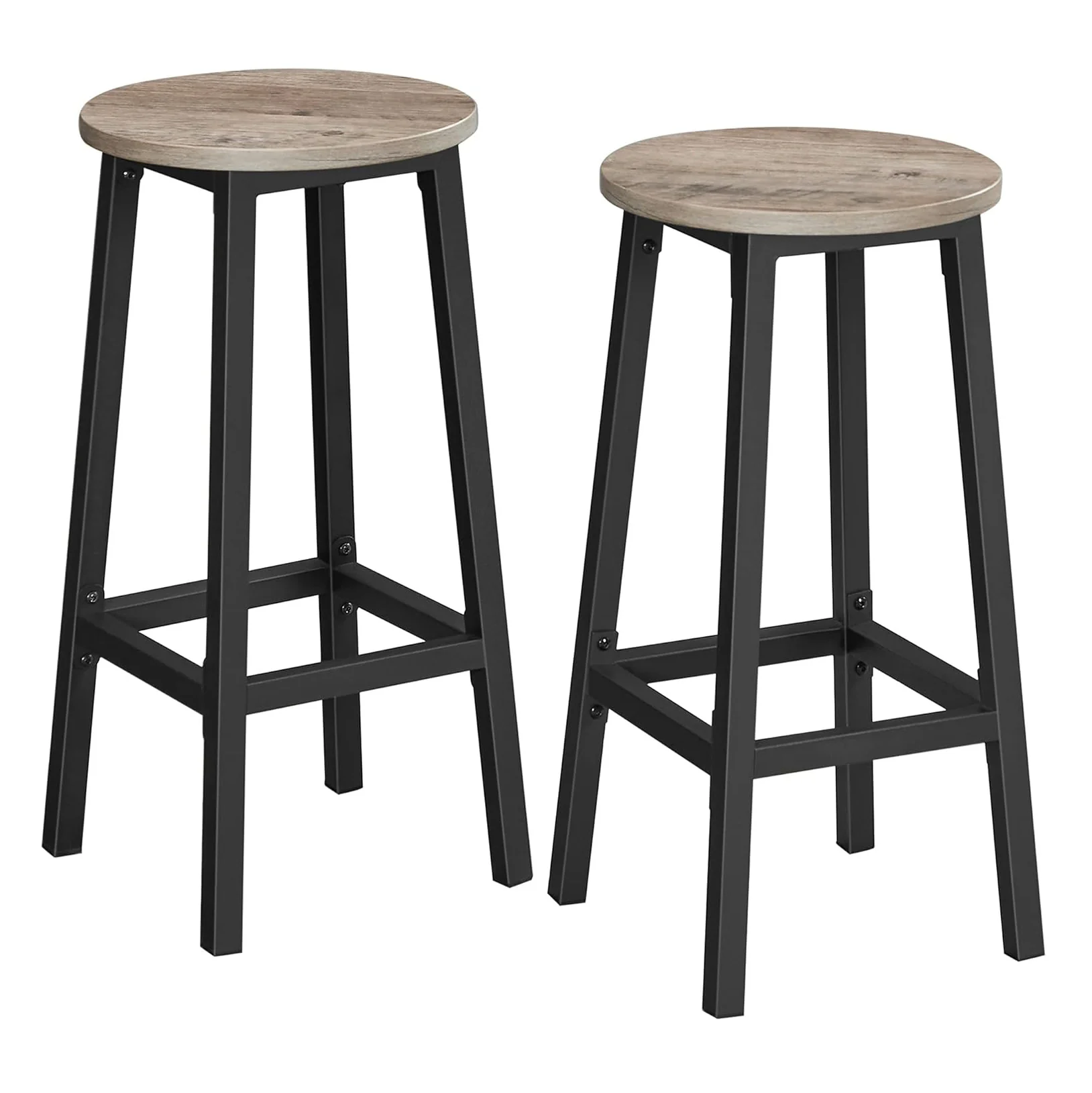 2 x Modern Industrial Bar Stool Wood & Metal Kitchen Counter Seating (Rustic Oak) - Image 6