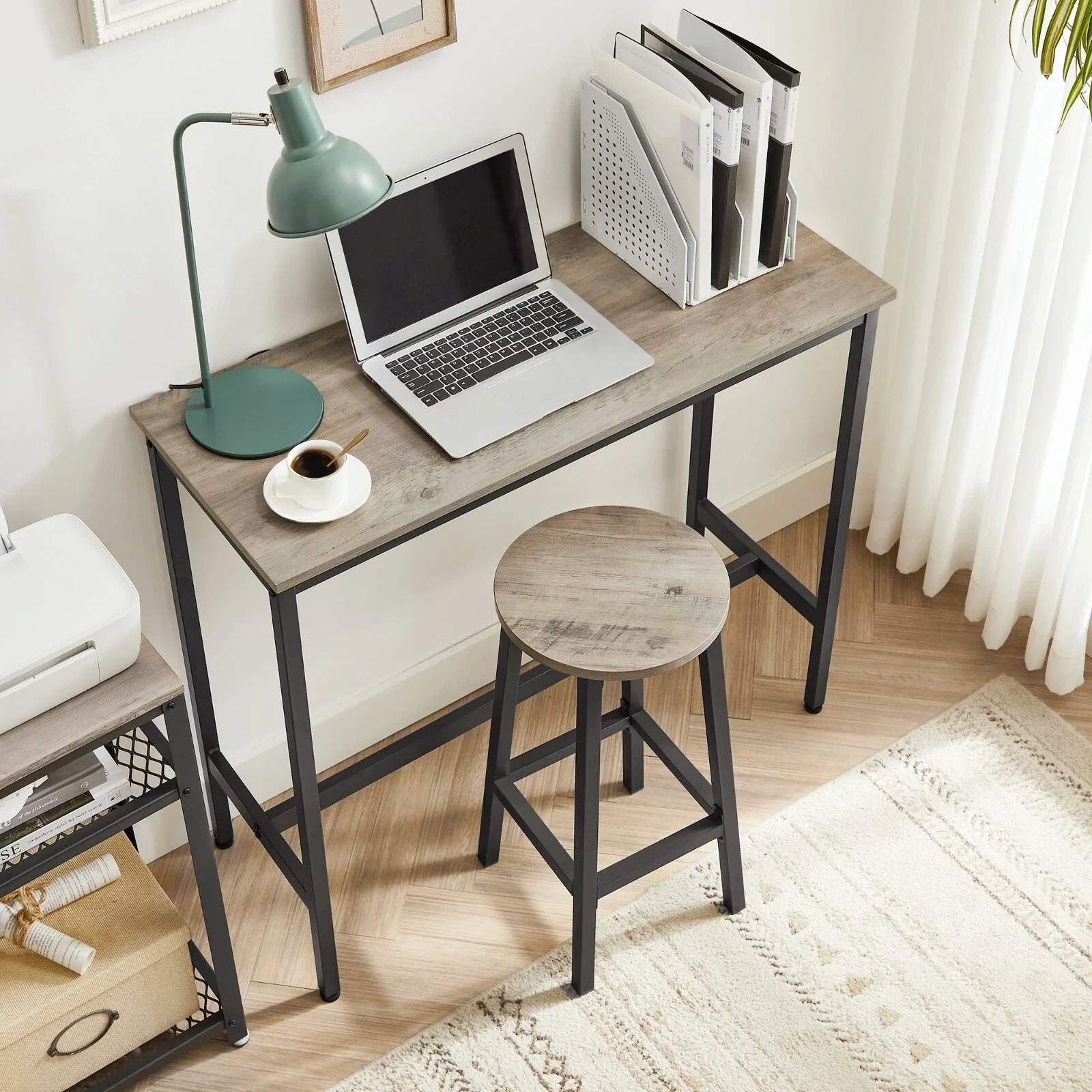 2 x Modern Industrial Bar Stool Wood & Metal Kitchen Counter Seating (Rustic Oak) - Image 7