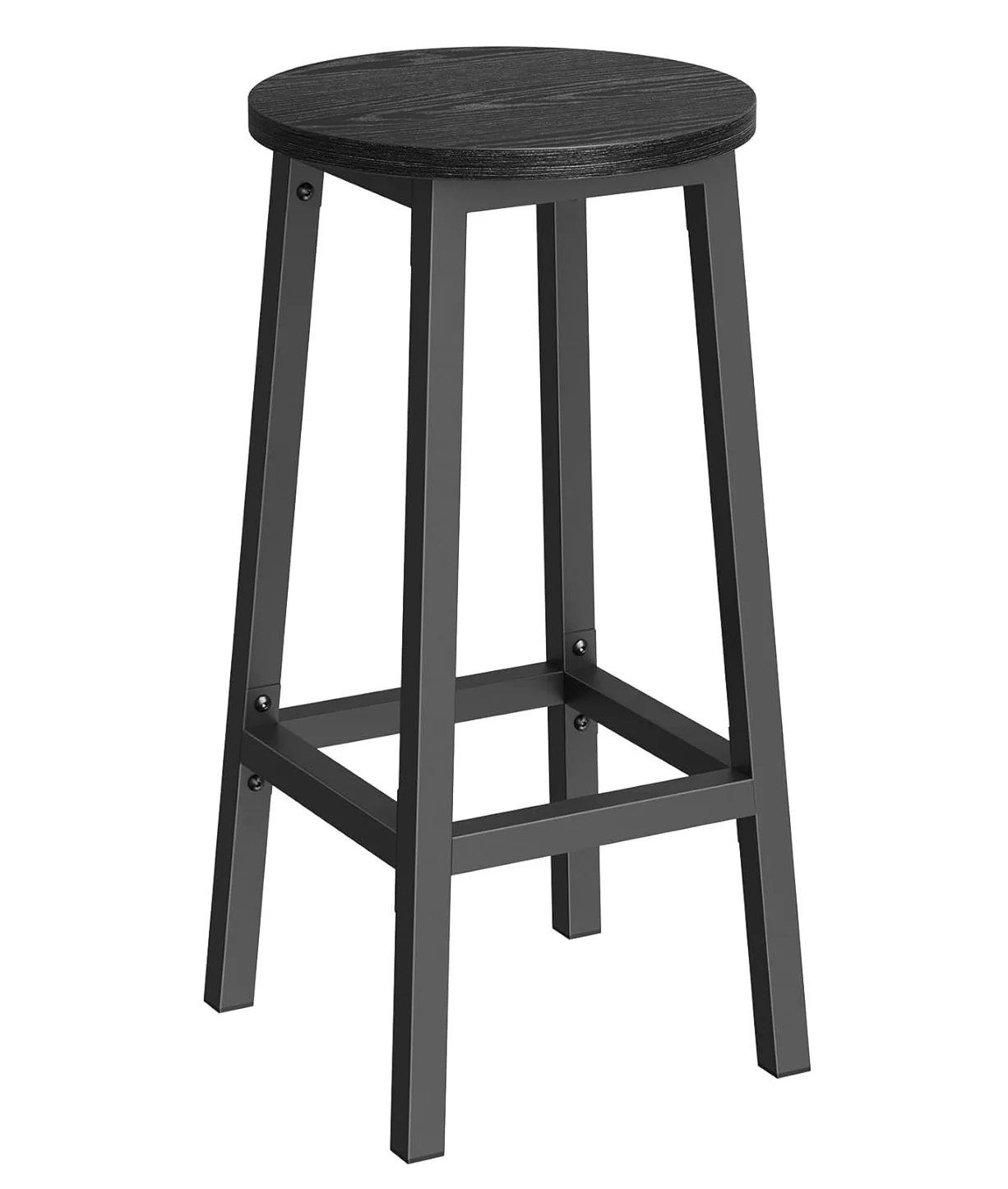 2 x Modern Industrial Bar Stools Black Wood & Metal Kitchen Counter Seating - Image 9