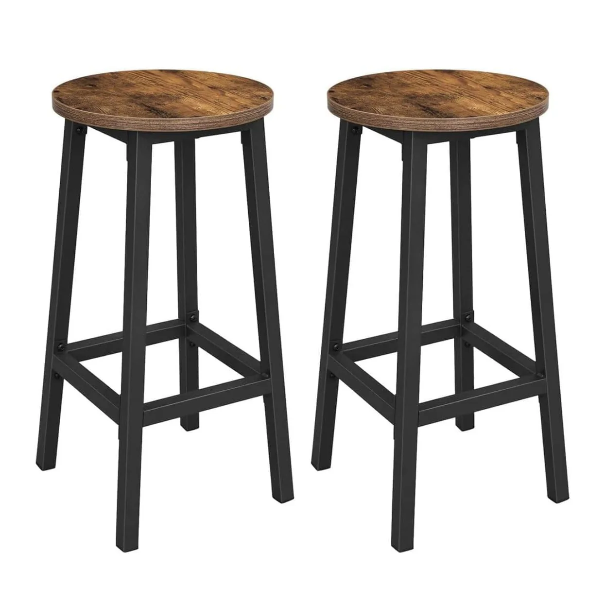 2 x Modern Industrial Bar Stools Rustic Wood & Metal Kitchen Counter Seating - Image 10