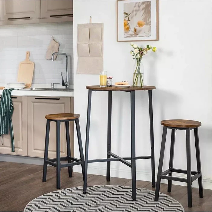 2 x Modern Industrial Bar Stools Rustic Wood & Metal Kitchen Counter Seating - Image 3