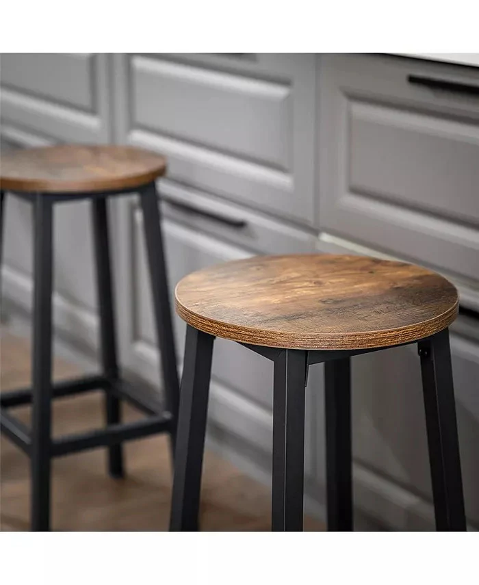 2 x Modern Industrial Bar Stools Rustic Wood & Metal Kitchen Counter Seating - Image 4