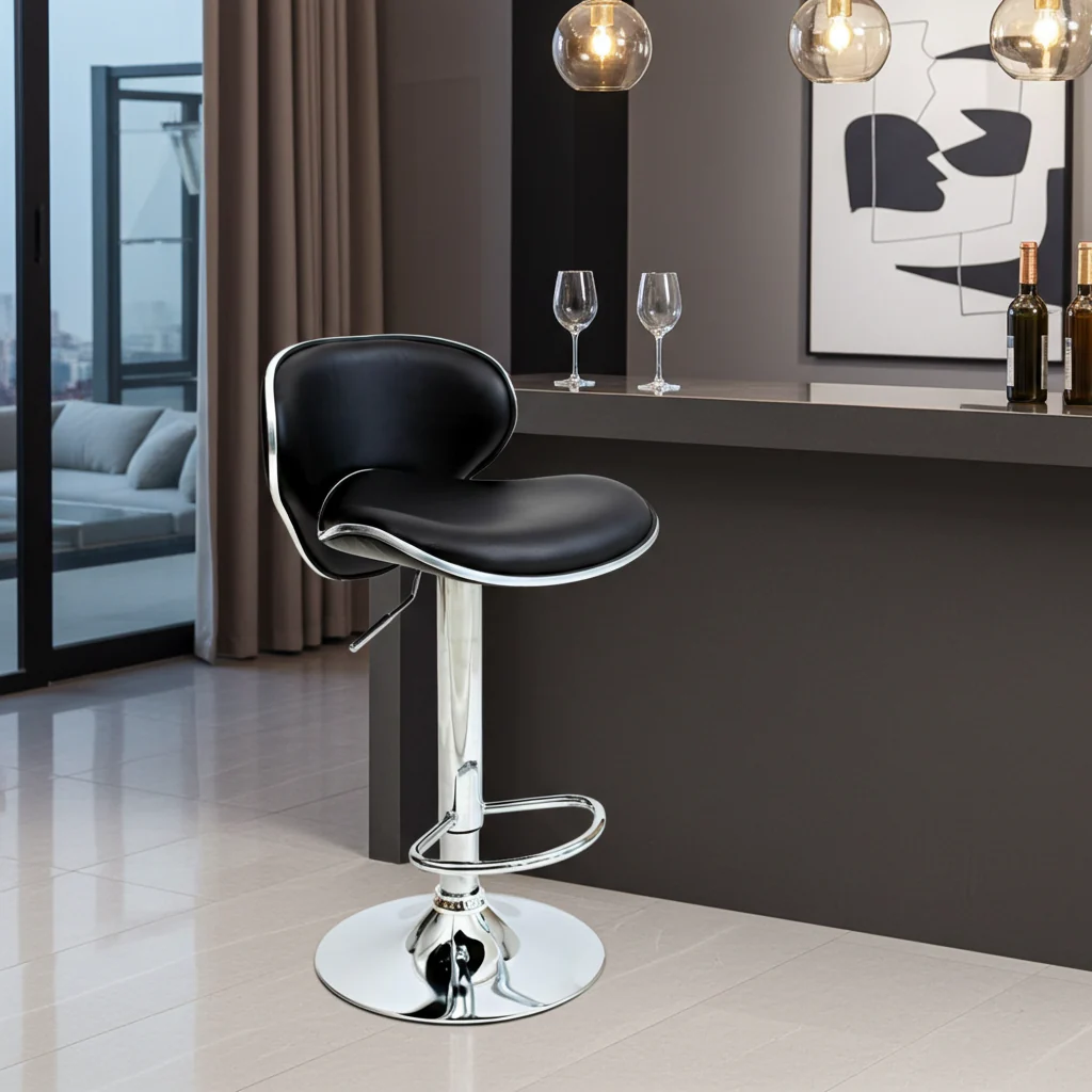 2 x Resort Designer PU Leather Bar Stools (Black - Set of 2) - Image 5