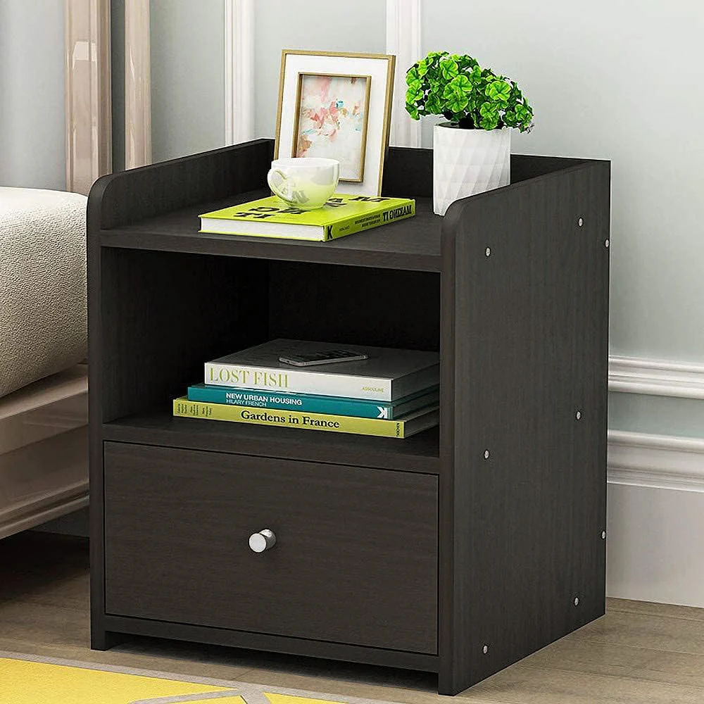 2 x Varossa Classic Bedside Table with Drawer (Black Wood) - Image 6
