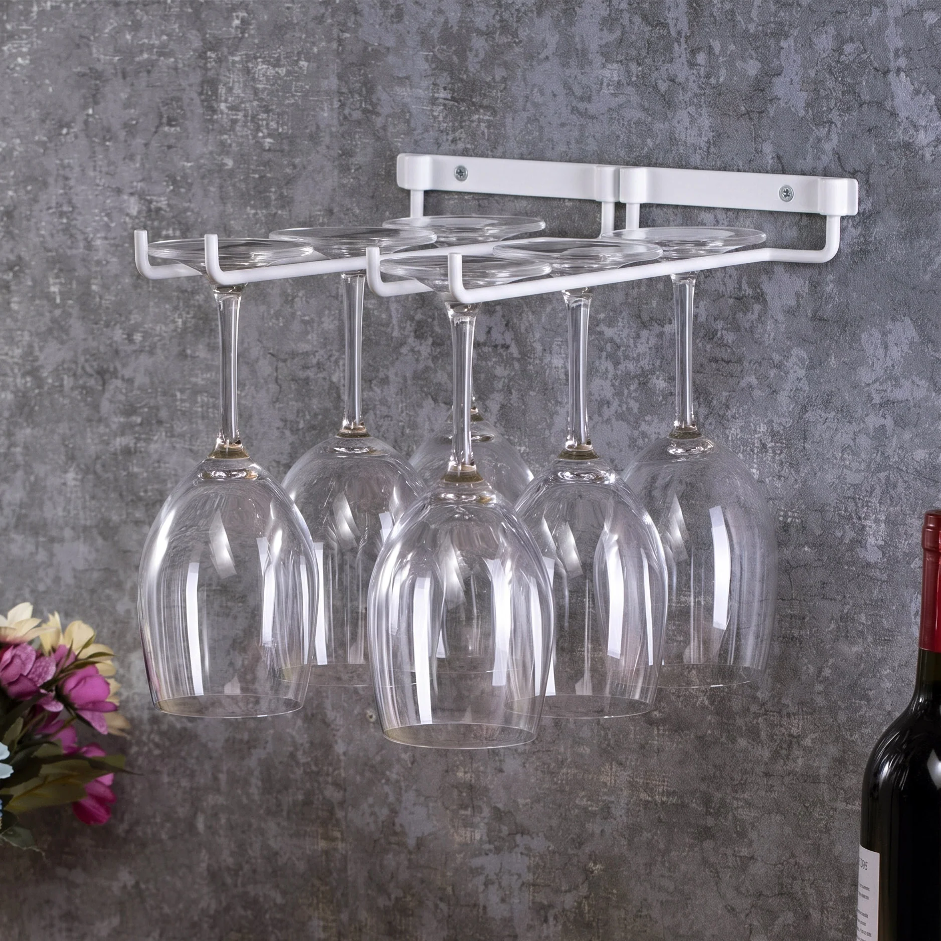 2 x Wine Glass Hanger Rack Kitchen Bar Stemware Metal Storage Organiser (White) - Image 6