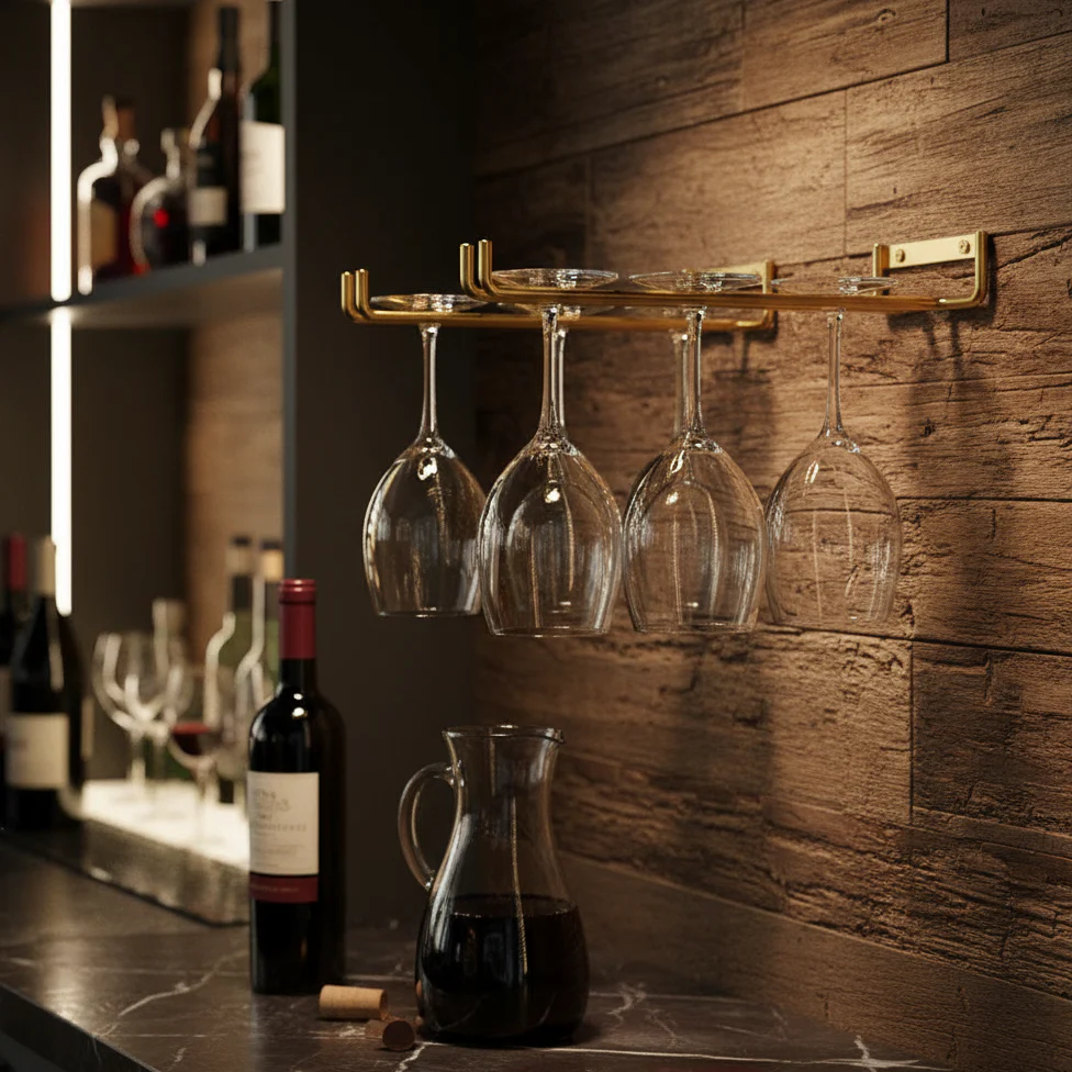 2 x Wine Glass Hanger Rack Kitchen Bar Stemware Metal Storage Organizer (Gold) - Image 3