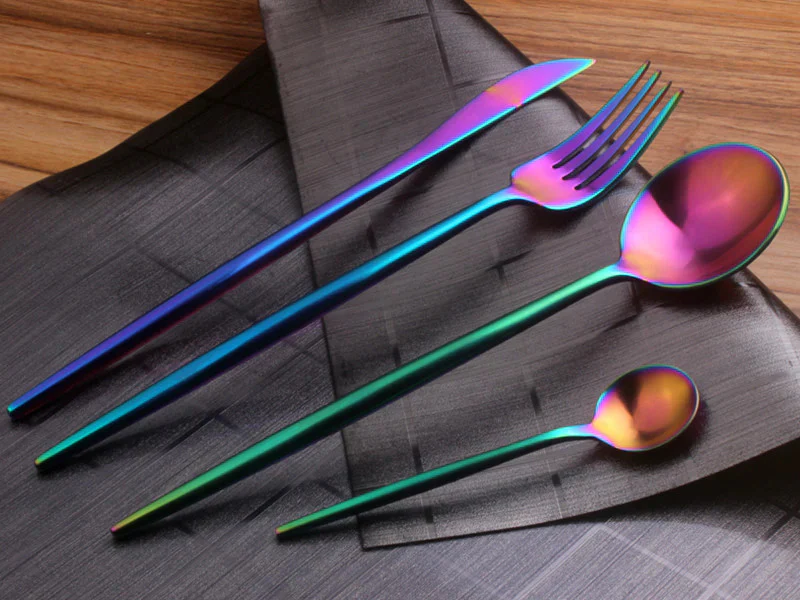 24PC Stainless Steel Cutlery Set Knife Fork Spoon Kitchen Tableware (Colourful) - Image 11