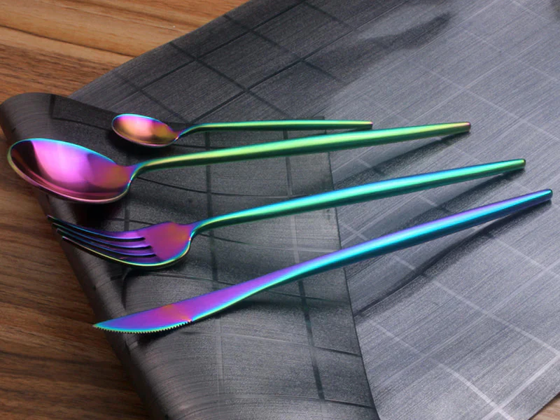 24PC Stainless Steel Cutlery Set Knife Fork Spoon Kitchen Tableware (Colourful) - Image 13