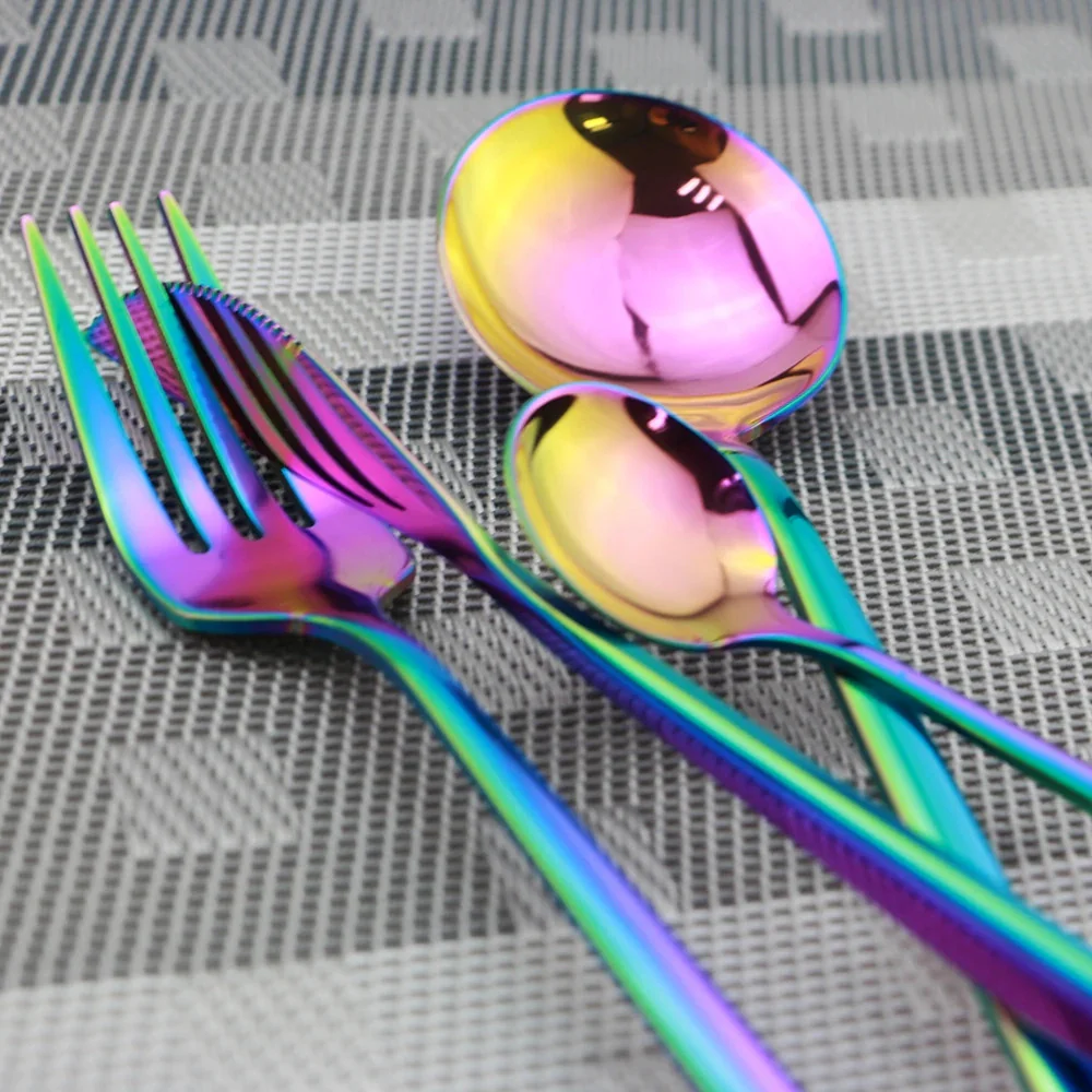 24PC Stainless Steel Cutlery Set Knife Fork Spoon Kitchen Tableware (Colourful) - Image 8
