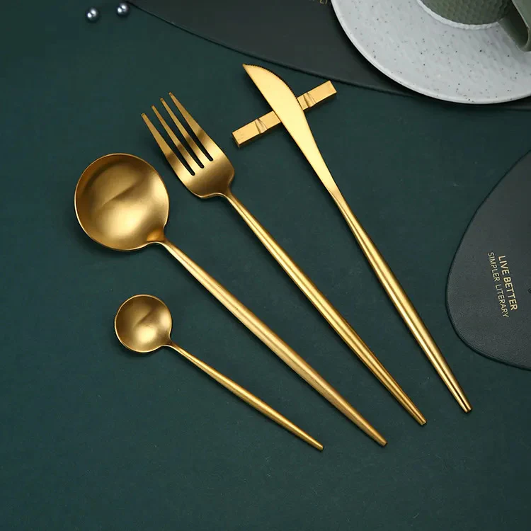 24PC Stainless Steel Cutlery Set Knife Fork Spoon Kitchen Tableware (Gold) - Image 11
