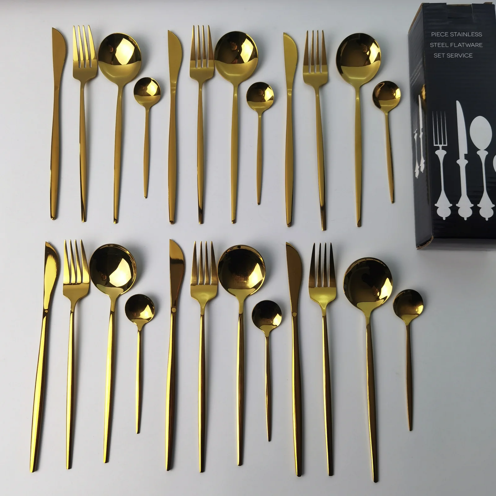 24PC Stainless Steel Cutlery Set Knife Fork Spoon Kitchen Tableware (Gold) - Image 5