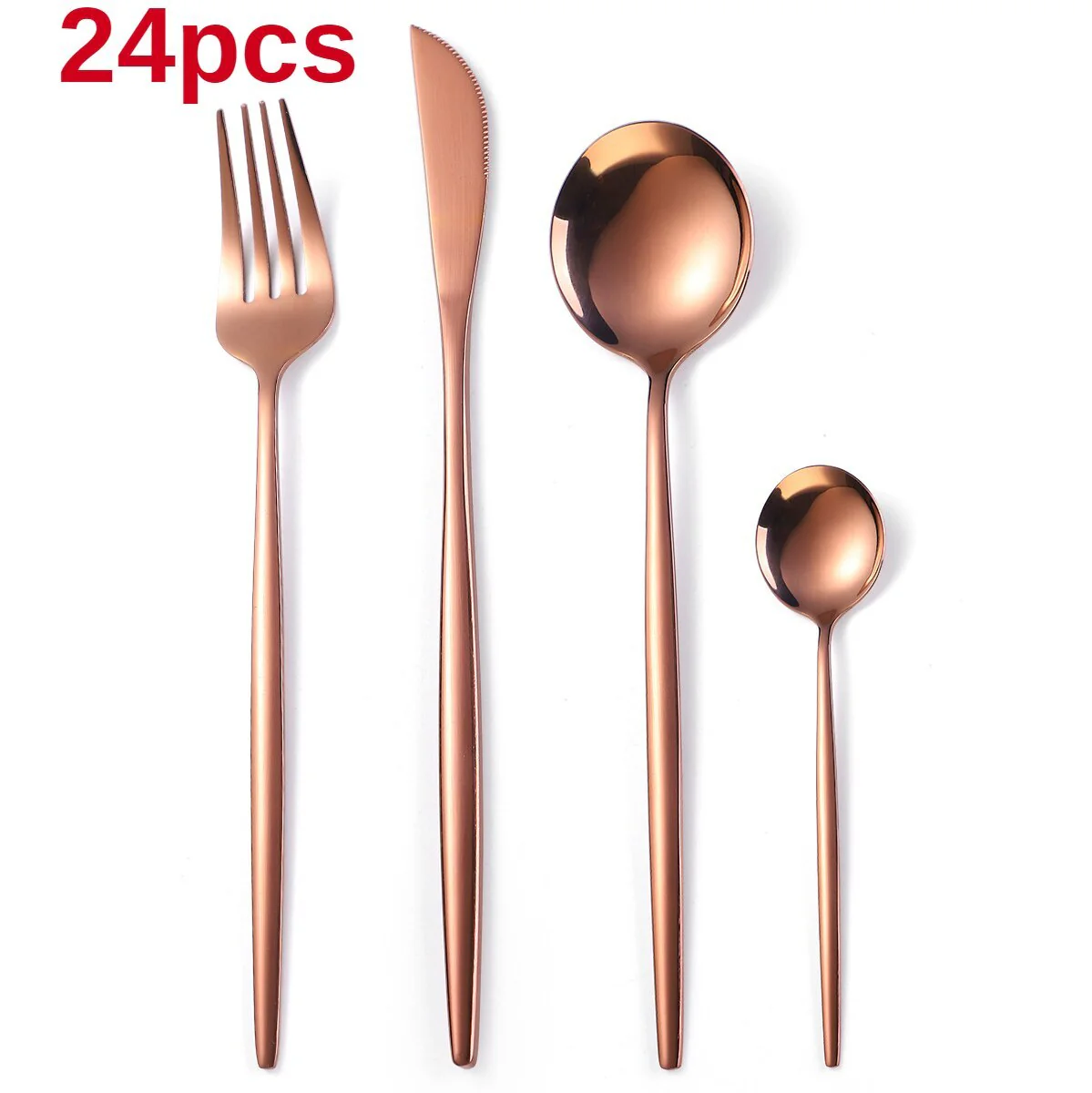 24PC Stainless Steel Cutlery Set Knife Fork Spoon Kitchen Tableware (Rose Gold) - Image 2