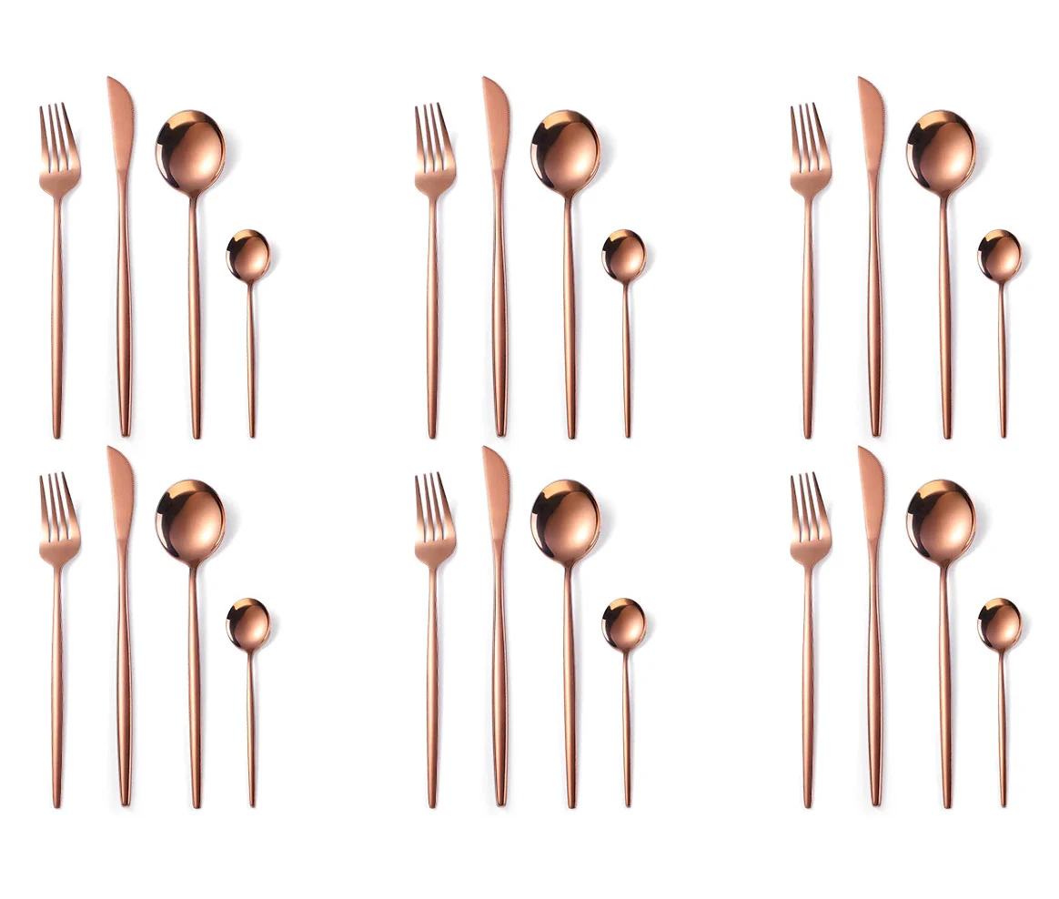 24PC Stainless Steel Cutlery Set Knife Fork Spoon Kitchen Tableware (Rose Gold) - Image 6