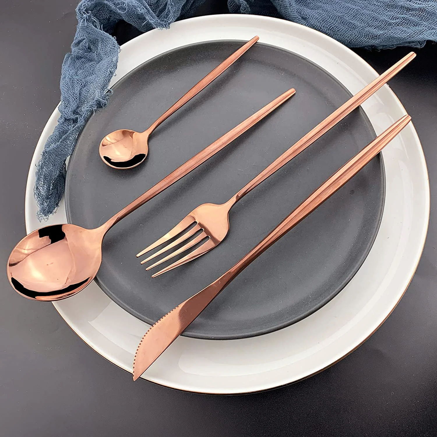 24PC Stainless Steel Cutlery Set Knife Fork Spoon Kitchen Tableware (Rose Gold) - Image 8