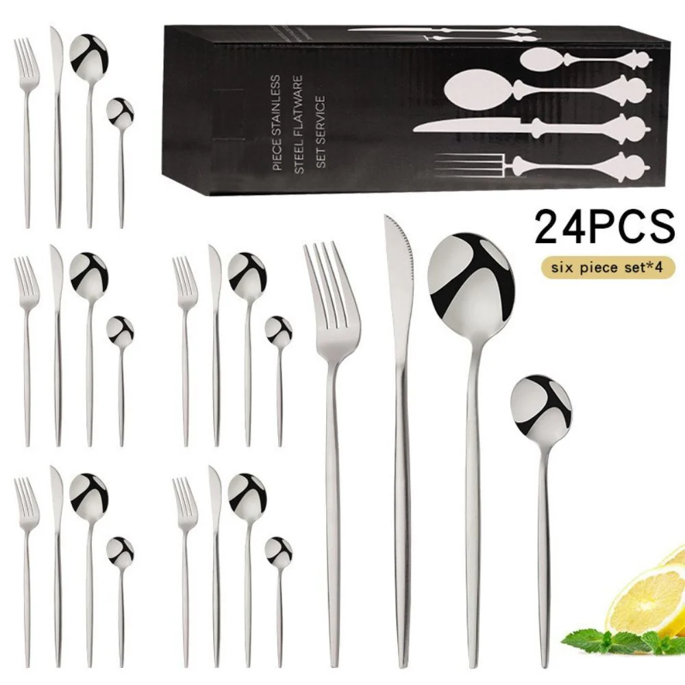 24PC Stainless Steel Cutlery Set Knife Fork Spoon Kitchen Tableware (Silver) - Image 14