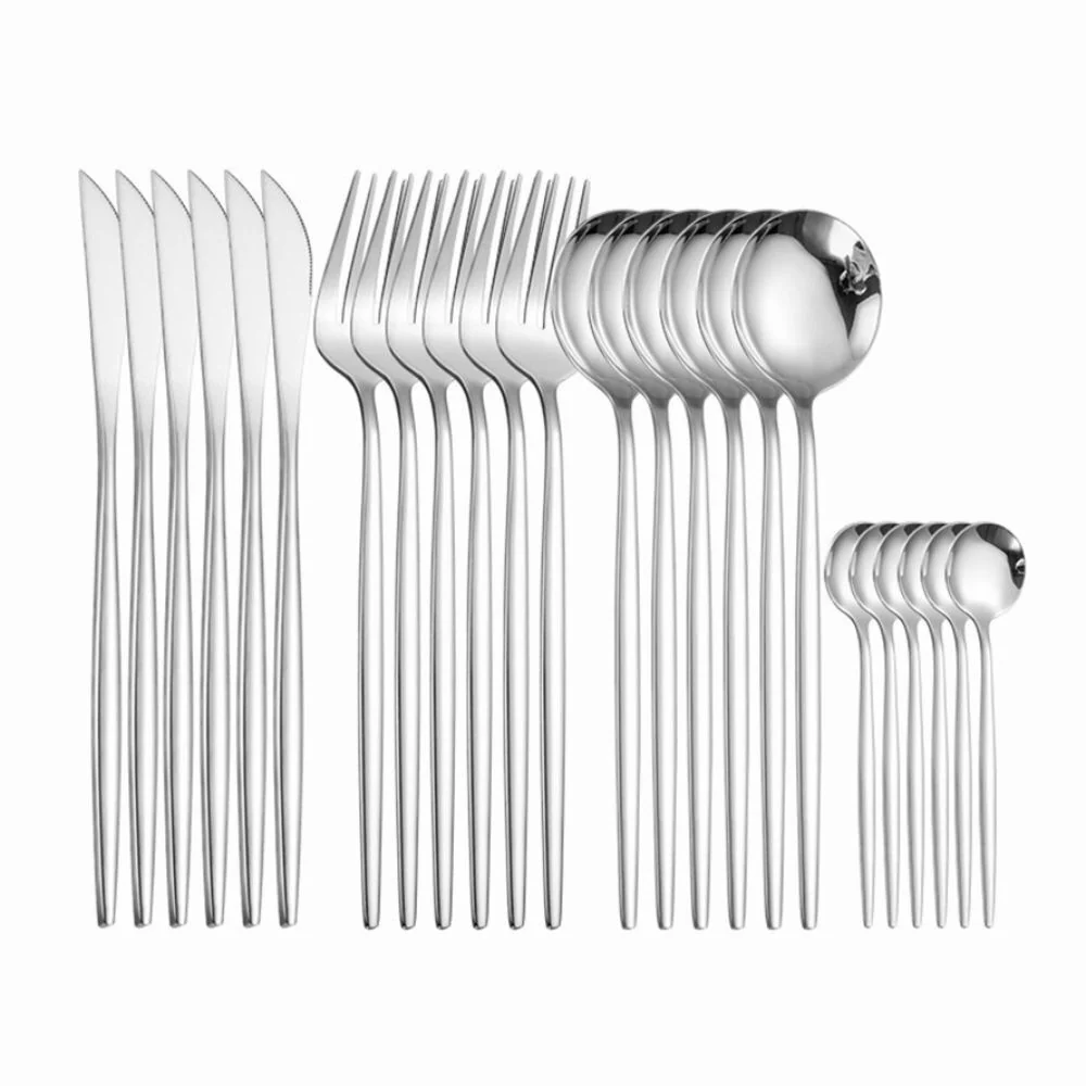 24PC Stainless Steel Cutlery Set Knife Fork Spoon Kitchen Tableware (Silver) - Image 7