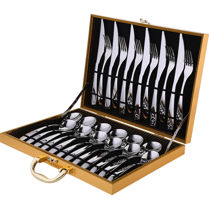 24PC Stainless Steel Knife and Fork Cutlery Set in Gold Box - Image 3