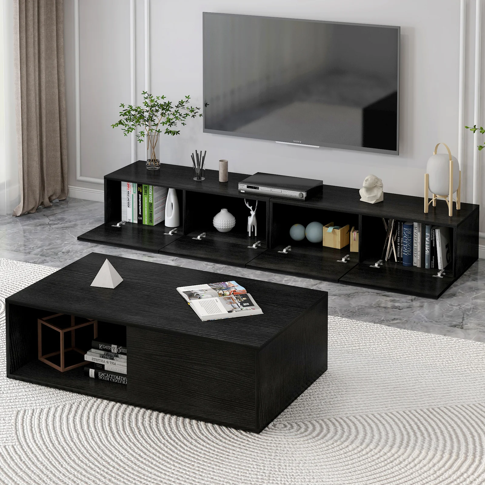 2m Lusso Designer Wooden TV Cabinet Entertainment Unit 200cm (Black) - Image 11