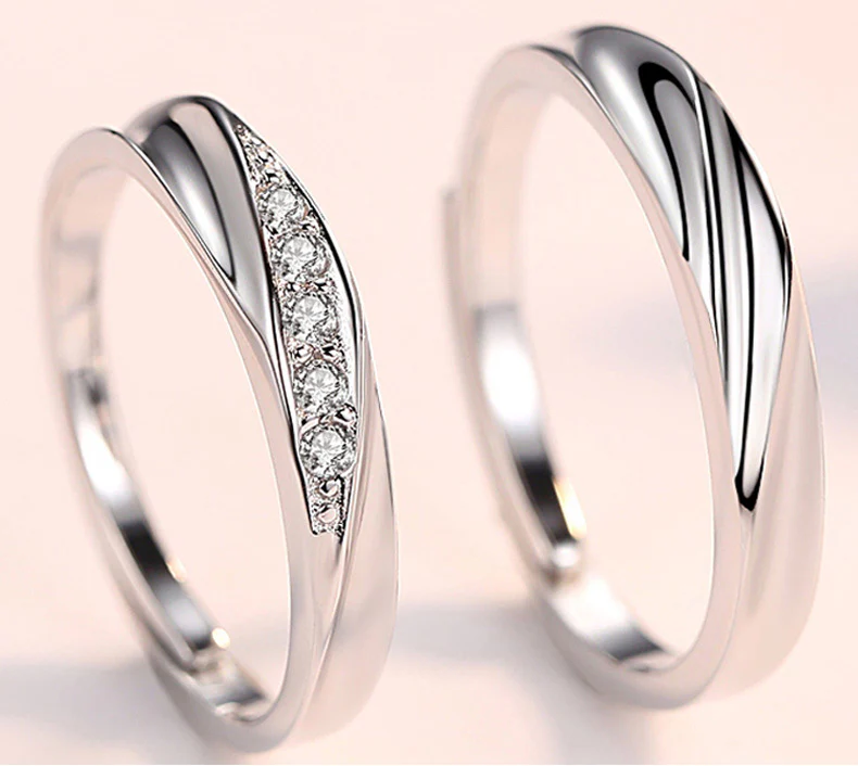 2PC Set S925 Sterling Silver Soft Curves Wedding Rings (Couple Collection) - Image 2