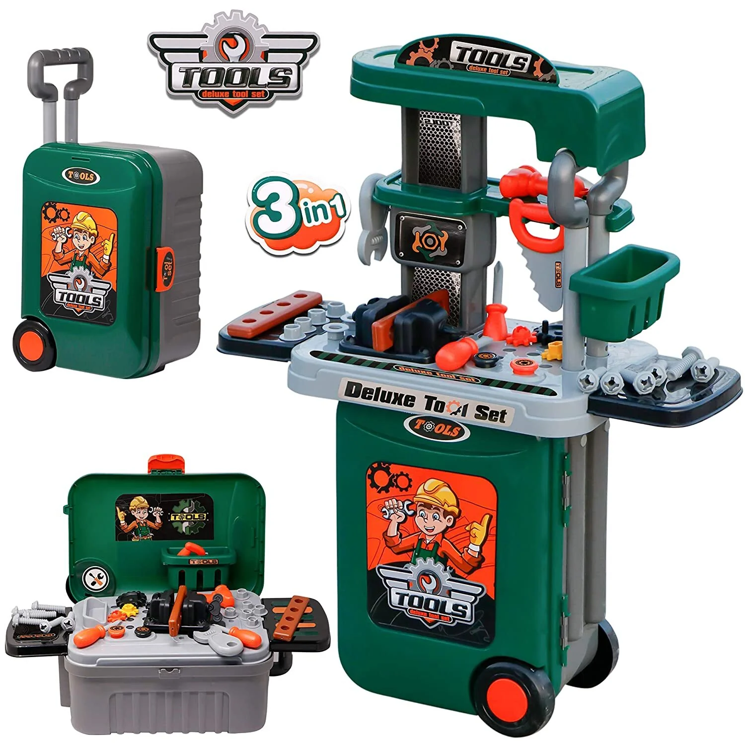 3-in-1 Kids Tool Bench Play Workshop Utility Bench Creative Fun Set - Image 16