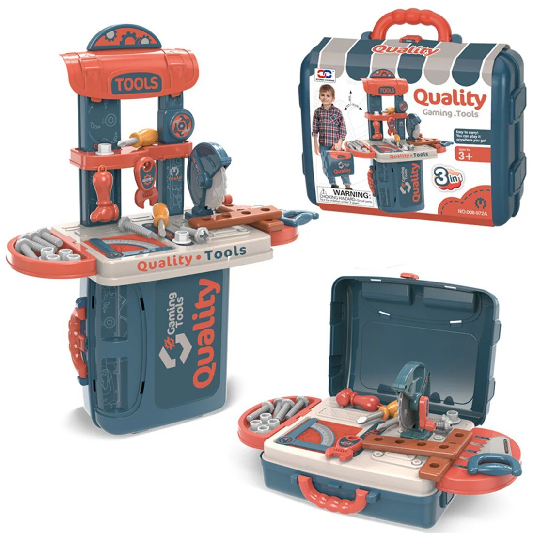 3 in 1 Tool Bench Toolbox Set Kids Pretend Play Toy - Image 11