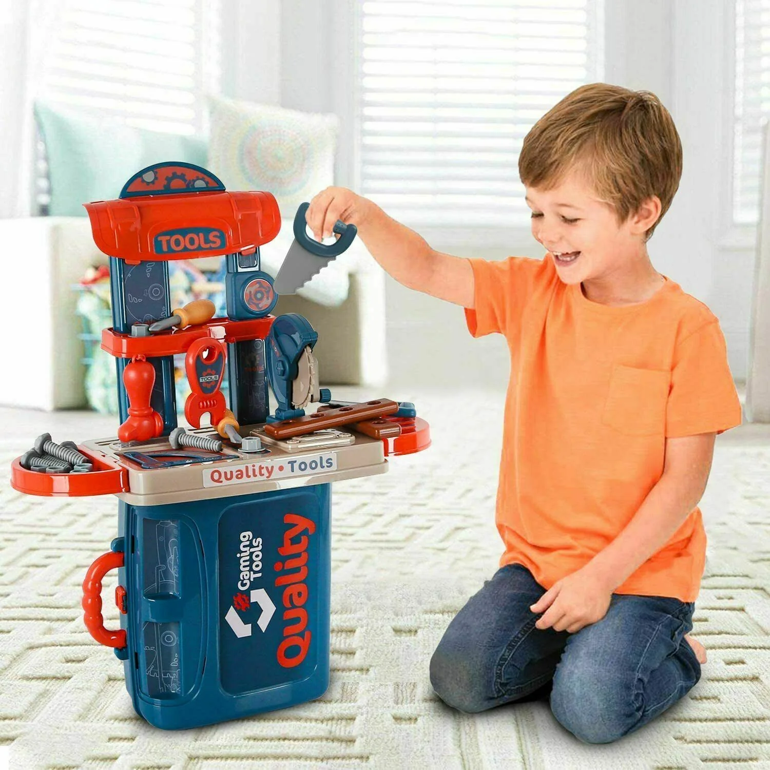 3 in 1 Tool Bench Toolbox Set Kids Pretend Play Toy - Image 4
