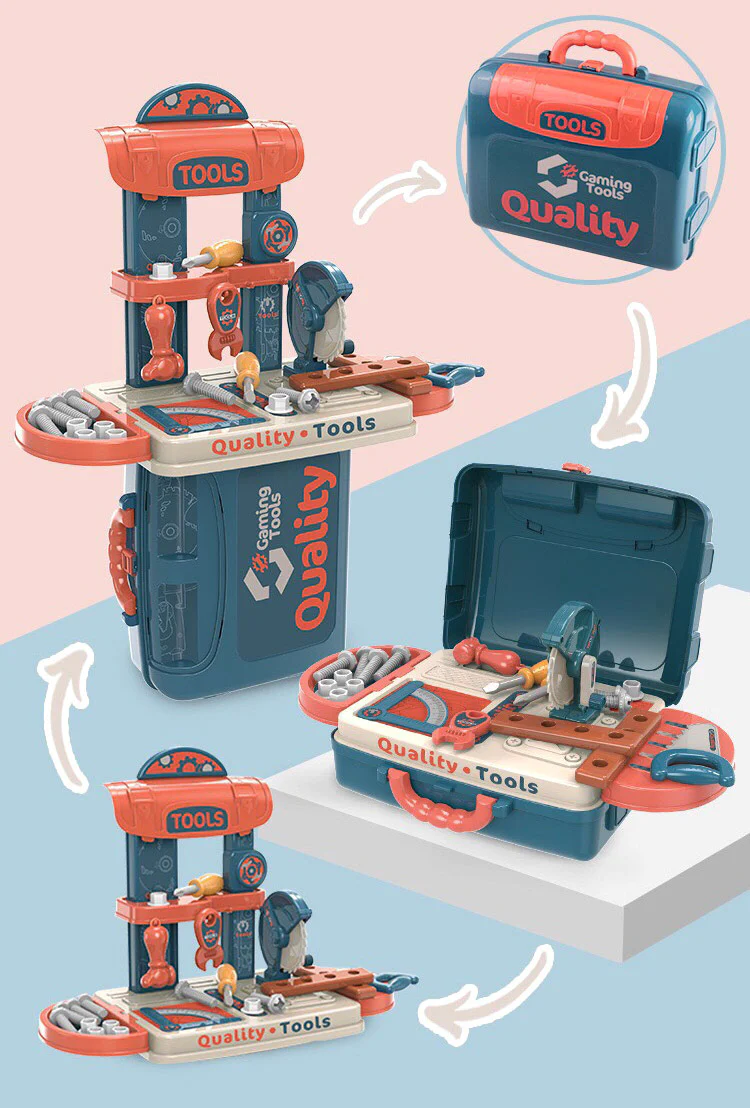 3 in 1 Tool Bench Toolbox Set Kids Pretend Play Toy - Image 7