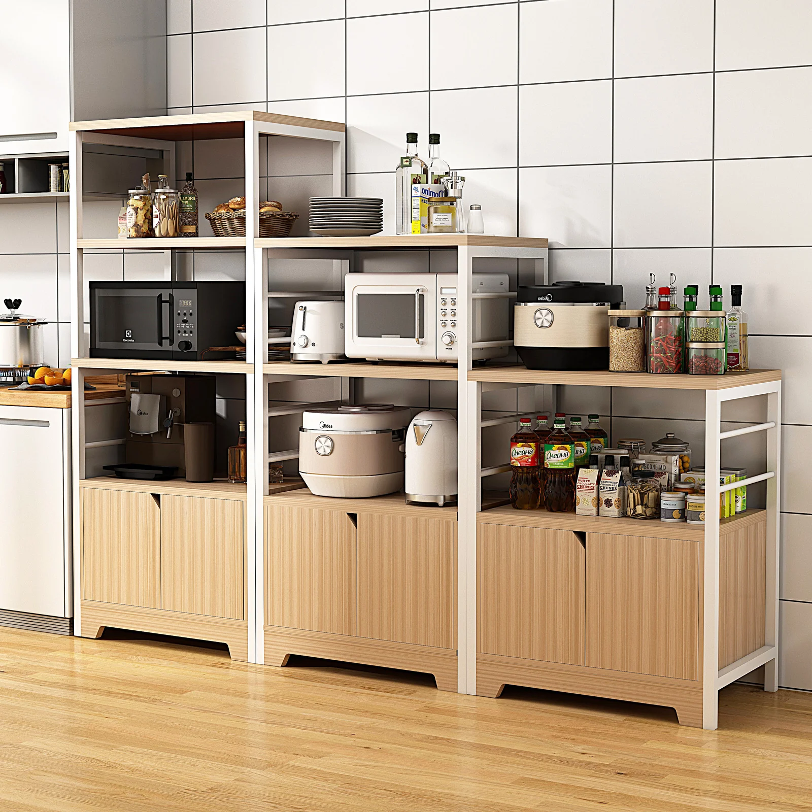 3-Level Arena Organizer Kitchen Storage Cabinet Shelf (Oak) - Image 8