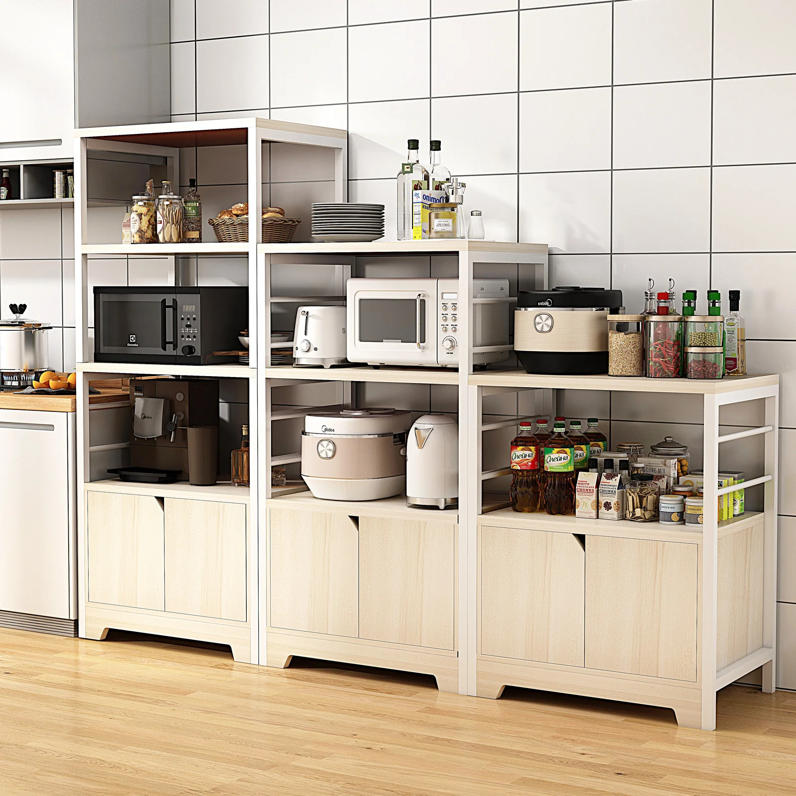 3-Level Arena Organizer Kitchen Storage Cabinet Shelf (White Oak) - Image 7
