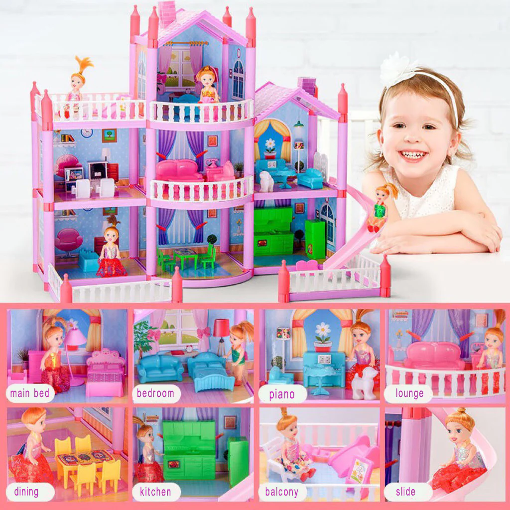 3-level Large Dreamhouse Mansion Doll House Princess Villa Toy Set with Dolls & Furnitur - Image 3